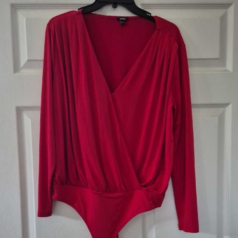 Express Bright Red Long Sleeve Bodysuit